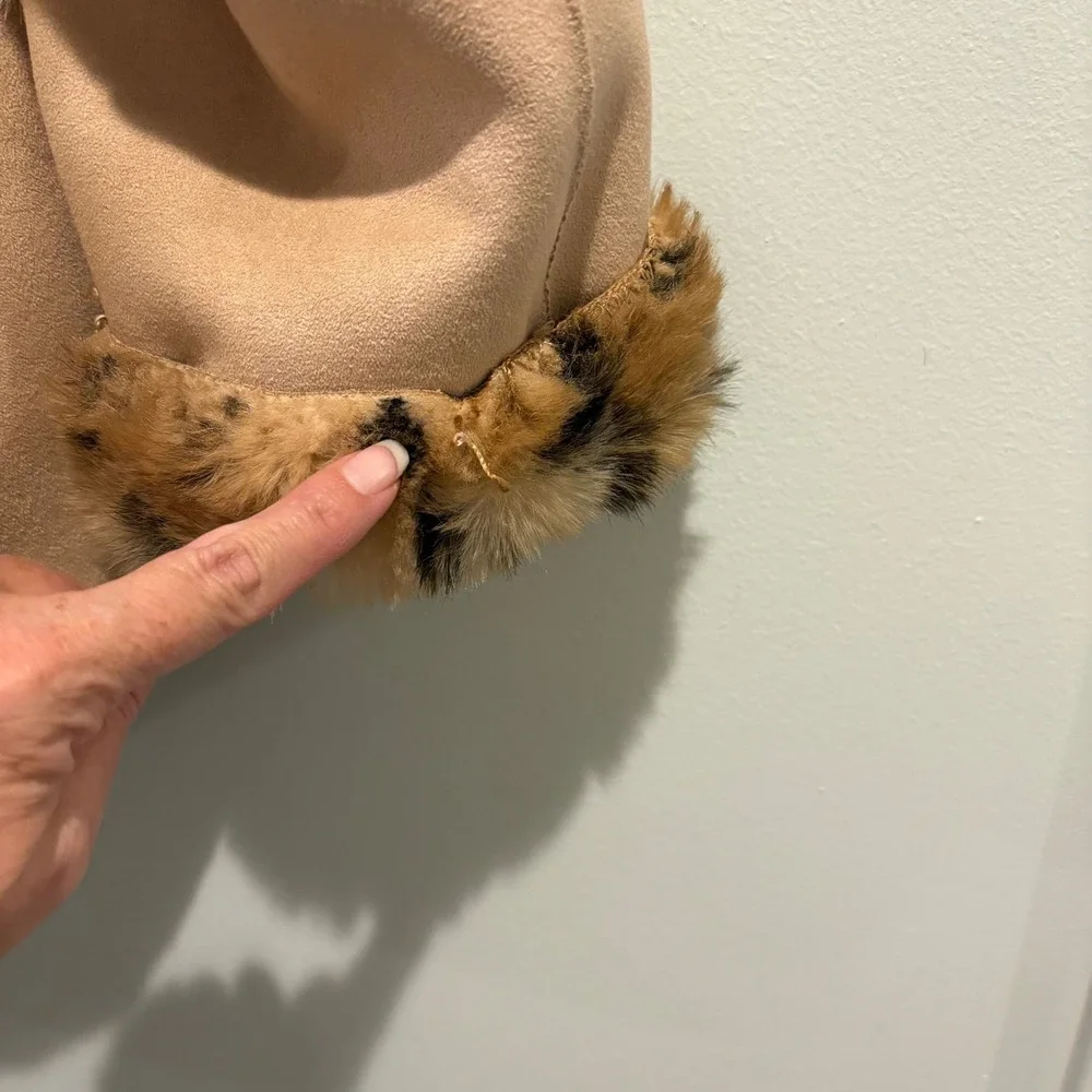 Vintage Y2K Penny Lane Coat Leopard Lined‎ Faux Suede Boho Festival